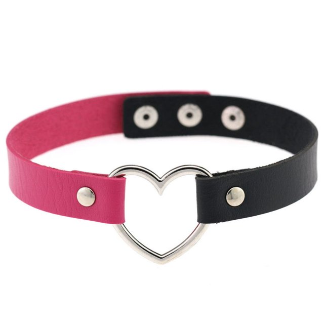 HAOAN Multi Color Women Men Gothic Punk Rivet Heart-Shape Leather Collar Choker Necklace Circle Lady Collares Accessories Black