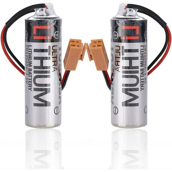 (2 Pack) ER17500V 3.6V 2700mAh Battery for Toshiba PLC CNC Backup Battery with Brown Plug