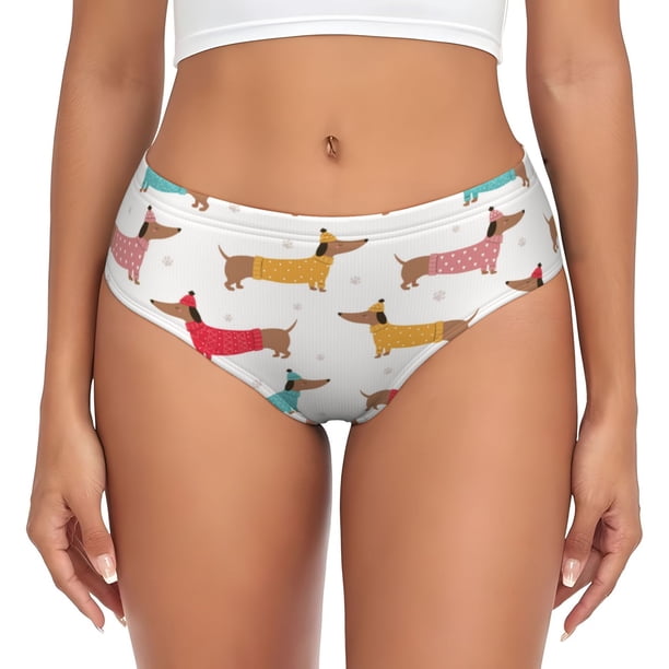Balery Dachshund Dog Puppy Ropa Interior de Algodón para Mujer con Dibujo – Braguitas Cómodas y Elásticas, Estilo Clásico-Large