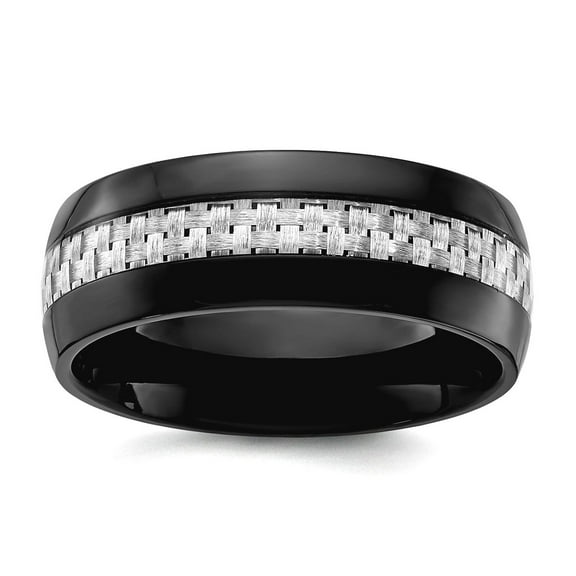 Stainless Steel Polished Black Ip Plated With Carbon Fiber Inlay 8mm Band Size 8.5 Ring for Women and Men