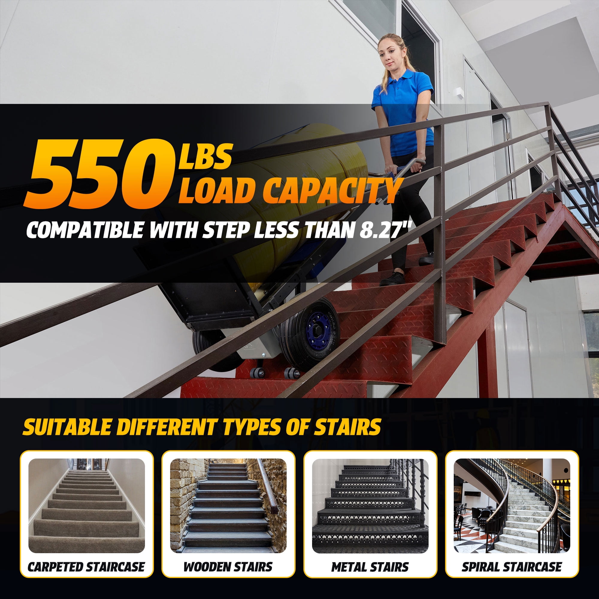 ZW47250 Electric Stair Climbing Hand Trucks Heavy Duty Folding Dolly Cart for Moving Powered Stair Climber Cart Hand Trolley 550lb Capacity for Furniture Family Logistics Warehouse