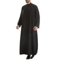 thumbnail image 5 of Wyobmus Men's Muslim Robe Solid Color Middle Round Collar Robe Long Style Long Sleeve Pullover Long Shirt Fashion Casual Robe Black, 5 of 8