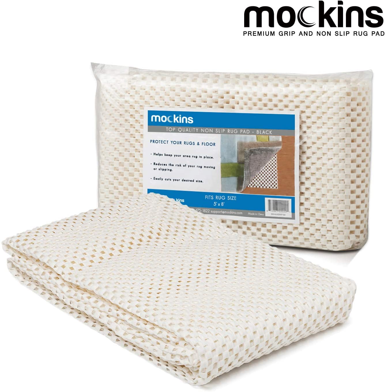 Mockins Customizable 5'' x 8'' ft. Premium Non Slip Rug Pad White (MH