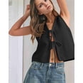 thumbnail image 6 of Women'S Summer Sleeveless Crochet Knit Tie Front Sweater Vest Black M, 6 of 9