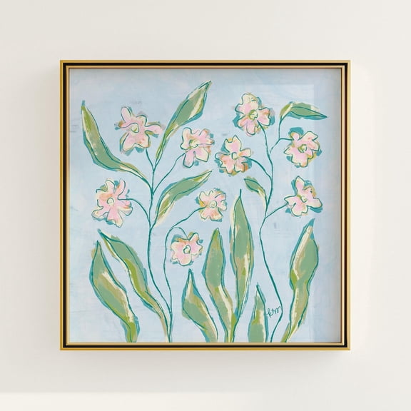 Blue Green Pink Botanical Grandmillennial Floral Art Poster, Unframed Canvas 12x16in