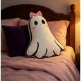 thumbnail image 4 of 15" Ghost Shaped Throw Pillow with Pumpkin Print, Soft Spooky Decor Polyester Plush Stuffed Cushion for Halloween Sofa Bedroom Party, 4 of 6