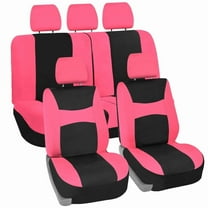 FH Group Car Seat Covers Light & Breezy Flat Cloth, Full Set w/ Carpet Floor Mats With Colored Trim