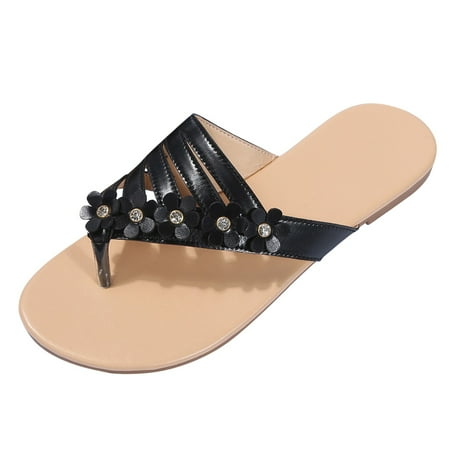 

HSMQHJWE Sandles For Women s Summer Women Slide Sandals Slip On Casual Vegan Thong Strappy Summer Shoes（Black 9)