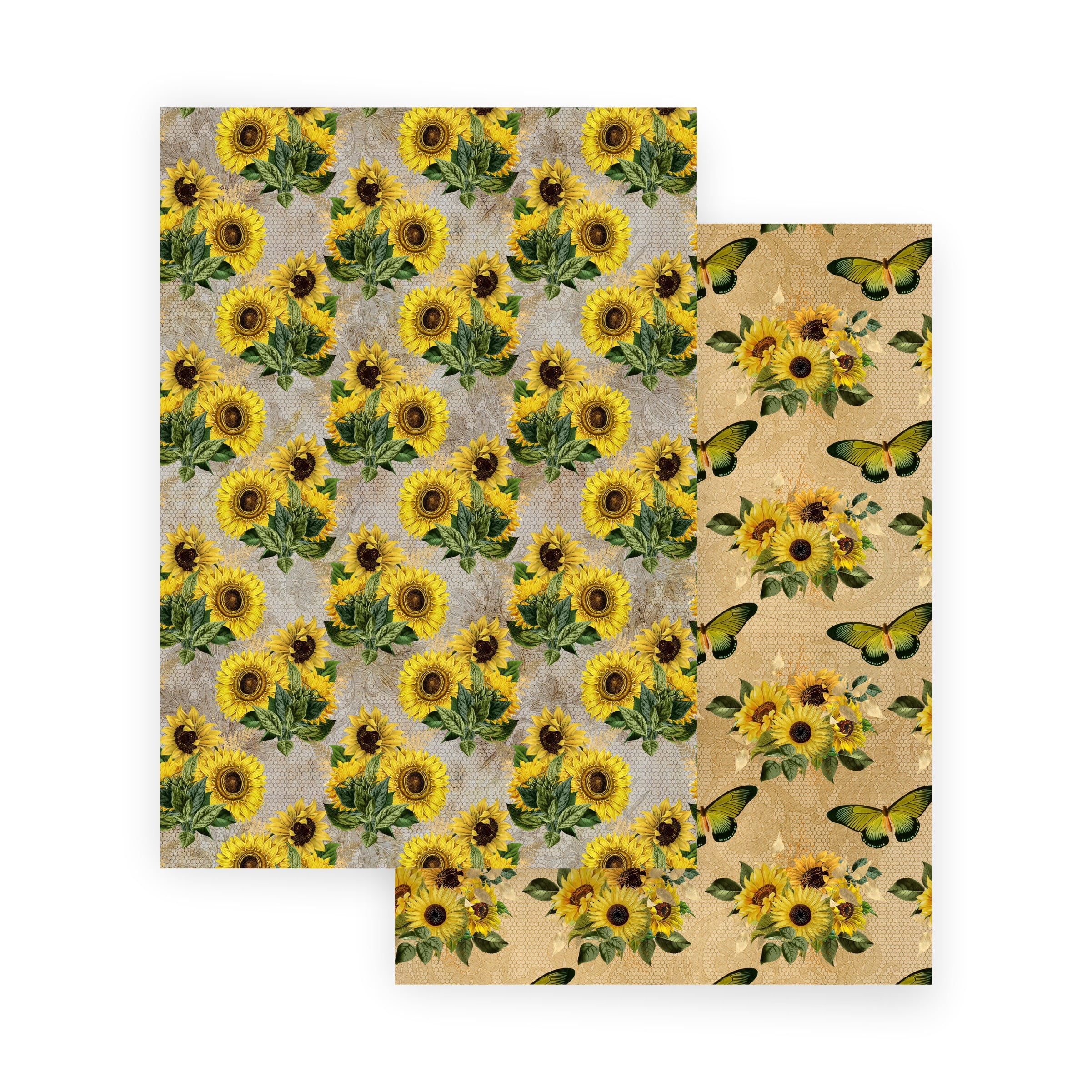 Scrapbooking Paper VINTAGE SUNFLOWERS 10 Double Sided Sheets 8.25 x 11.75, Craft Paper, Decoupage Paper, Decorative Paper, Vintage Paper