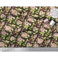 thumbnail image 3 of Soimoi Brown Georgette Viscose Fabric Leaves & Peony Floral Print Fabric by the Yard 42 Inch Wide, 3 of 3