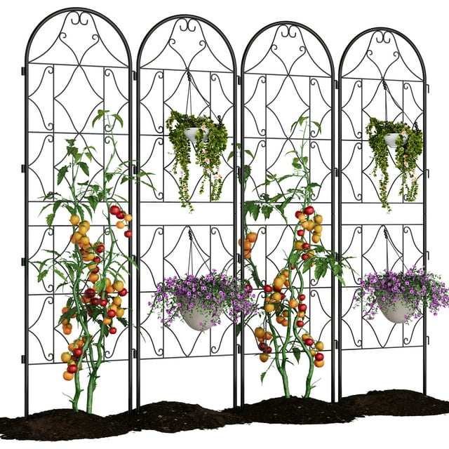 Gaderth Decorative Metal Garden Fence Panels, 75" Tall Trellis for Climbing Plants, Rust Resistant Outdoor Privacy Screen Plant Support for Roses Vines Patio Balcony Yard, Easy Assembly