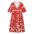 thumbnail image 5 of Odbmxy 3/4 Sleeve Womens Midi Dresses Plus Size Fall Boho Smock Tunic Casual Floral Beach Loose V-Neck Dress Women, 5 of 6