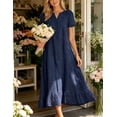 thumbnail image 4 of sicmoss Women's Blue Eyelet Lace Short Sleeve Midi Dress with Ruffle Hem Floral Cotton and Pocket, 4 of 7