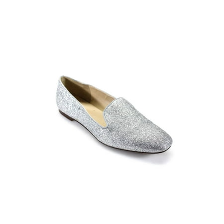

Pre-owned|J Crew Womens Slip On Round Toe Glitter Metallic Loafers Silver Tone Size 8
