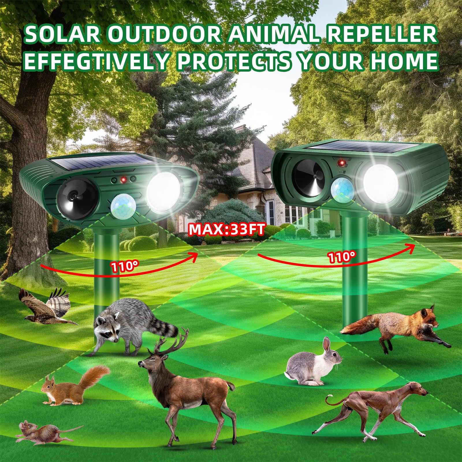 4 Pack Ultrasonic Animal Repellent Outdoor Solar Animal Repeller Waterproof with Motion Detection Cat Repellent Outdoor Deer Repellent Devices Dog Deterrent Skunk Repellent for Yard Garden Farm
