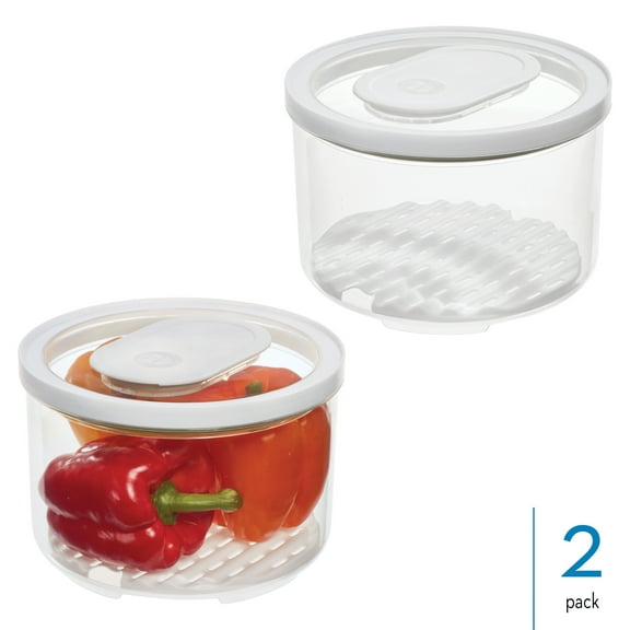 iDesign Round Fridge Produce Bin with Removable Drainage Tray and Lid - Ideal for Storing Fruits, Vegetables, and Snacks