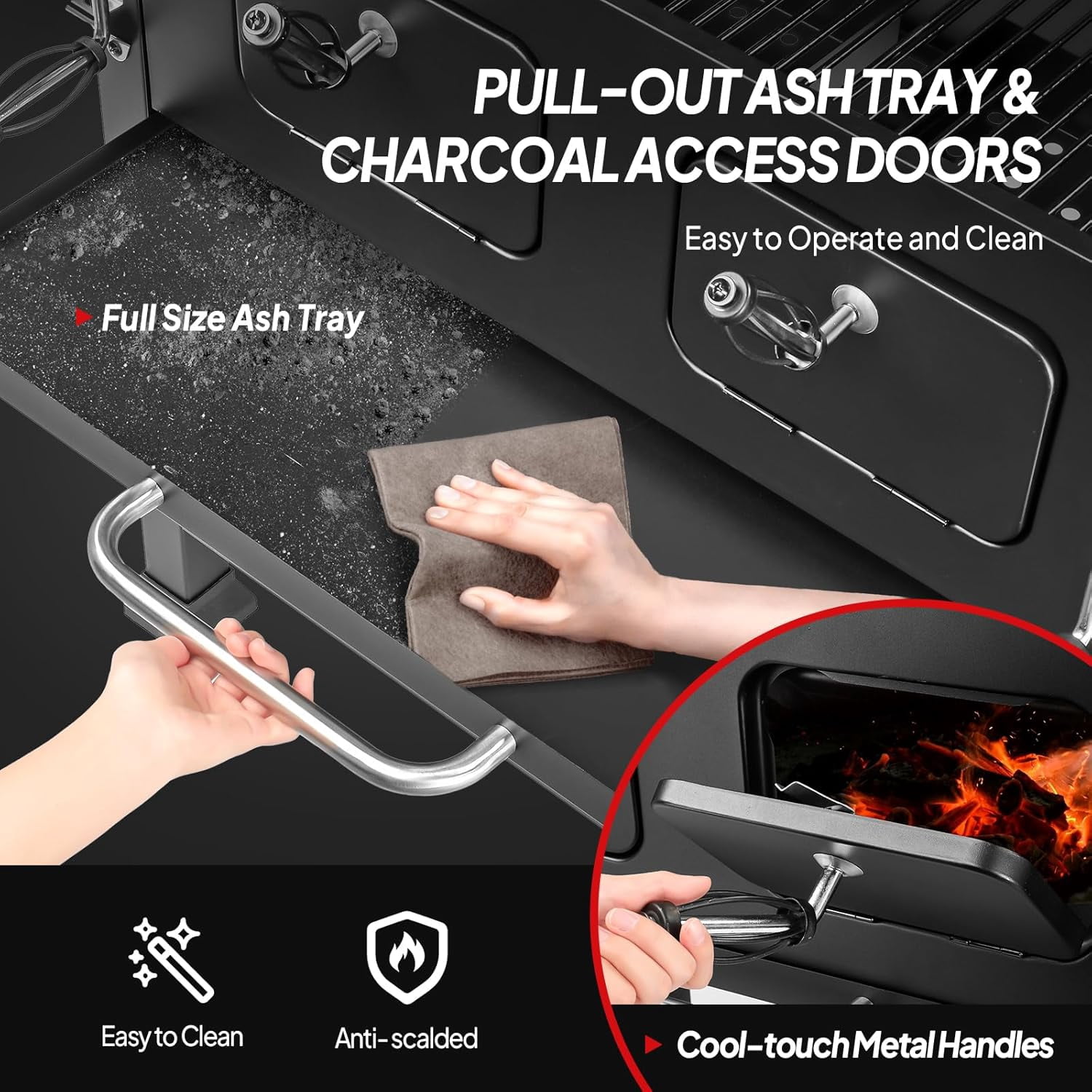 ROVSUN Charcoal Grill with Two Foldable Side Tables, Extra Large Cooking Area of 794 SQIN, Two Individual Lifting Charcoal Trays, Pull-out Ash Tray, Perfect BBQ Grill for Outdoor Picnic, Black