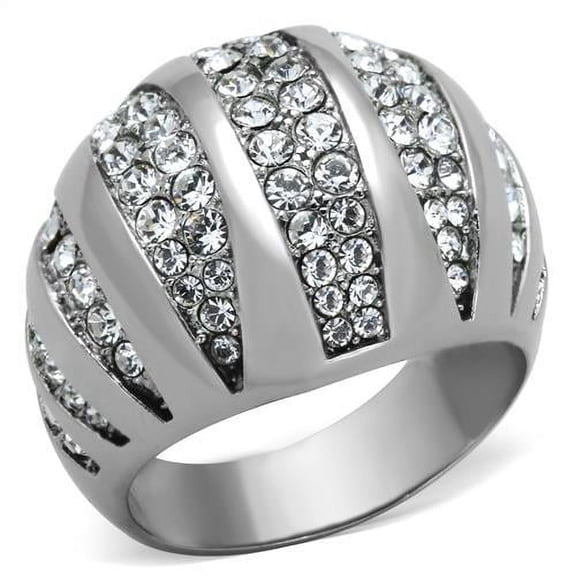 High polished (no plating) Stainless Steel Ring with Top Grade Crystal in Clear for Women Clear Stone Color Style TK1430 Size 10