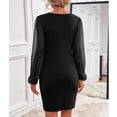 thumbnail image 4 of Vestido ajustado clásico negro con dobladillo cruzado para mujer, talla M, escote en V, mangas abullonadas, 4 of 6