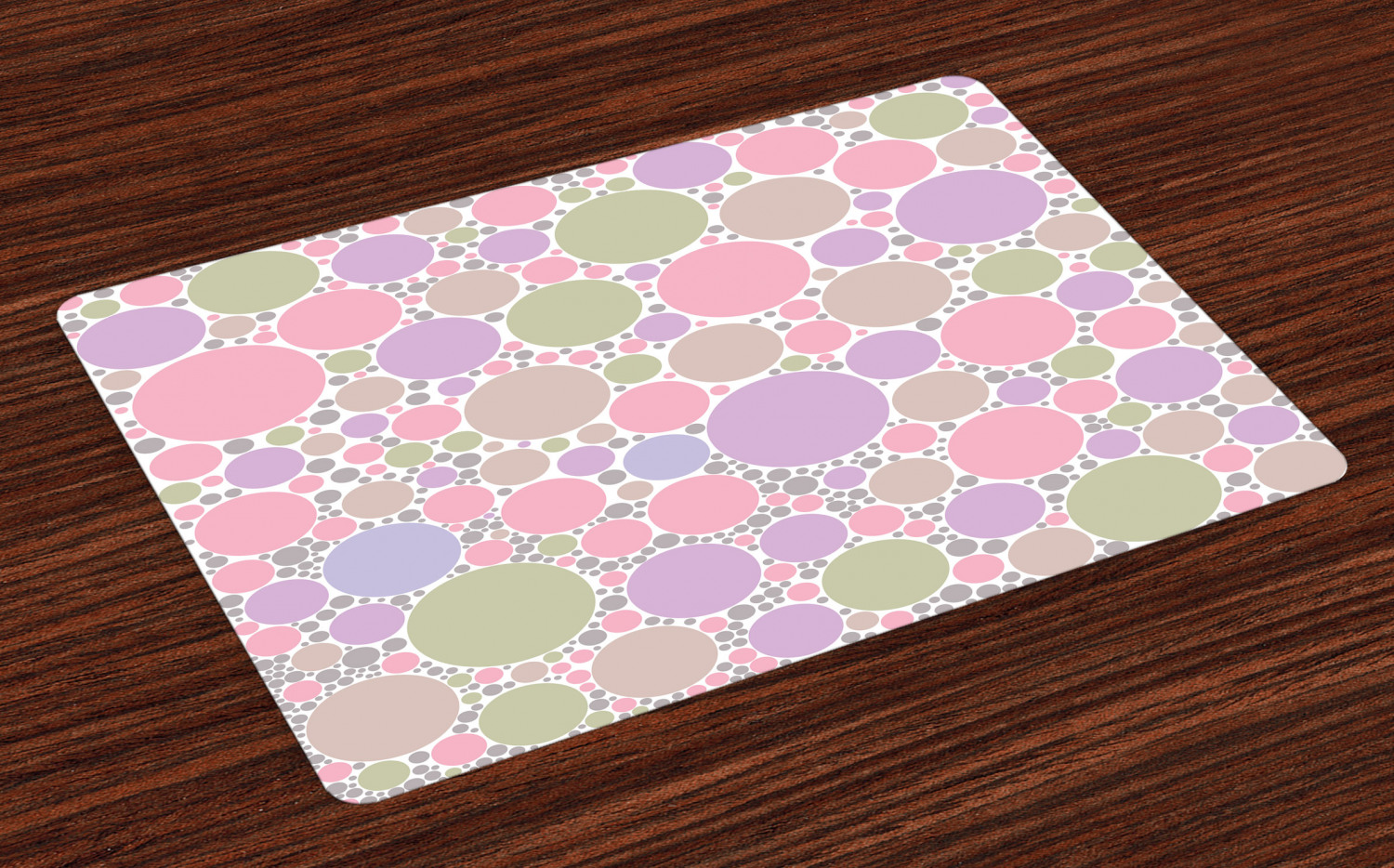 Pastel Placemats Set of 4 Soft Large Small Geometric Circle Oval Polka Dots Retro Style Feminine