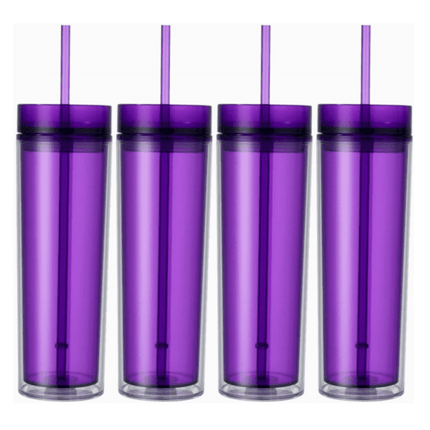 Set Of 4 Purple Tall Skinny Tumblers Acrylic 16 Ounce Tumblers With