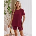thumbnail image 4 of Ekouaer Two Piece Maternity Set Outfits Summer Short Sleeve Split Side Shirts and Shorts Maternity Loungewear Pregnancy Clothes, 4 of 6