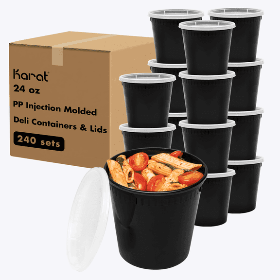Karat 24 oz Black PP Injection Molded Round Deli Containers with Lids - 240 ct