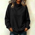 thumbnail image 6 of Mock Neck Loose Sweatshirt for Women Drop Shoulder Puff Sleeve Oversized Pullover Soft Knit Versatile Daily Athleisure Outer Top Black L, 6 of 7