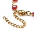thumbnail image 3 of 10pc Enamel Oval with Evil Eye Link Chains Bracelet, PVD Vacuum Plating 304 Stainless Steel Jewelry for Women, Golden, Red, 6-1/2 inch(16.5cm), 3 of 3