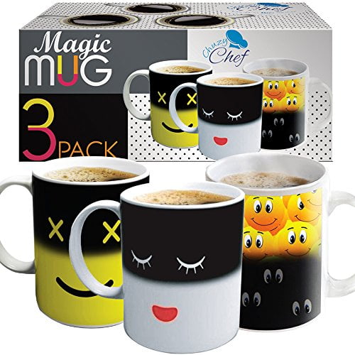 Set of 3 Magic Heat Sensitive Coffee Mugs, Color Changing Heat Cups, 11