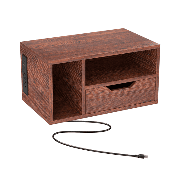 Mesita De Noche Flotante Con Estación De Carga Usb Marron