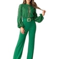 thumbnail image 3 of Women Elegant Jumpsuit Formal Sex-Y High Necked Long Sleeved Casual Straight Pantsbusiness Party Jumpsuit Green L, 3 of 8