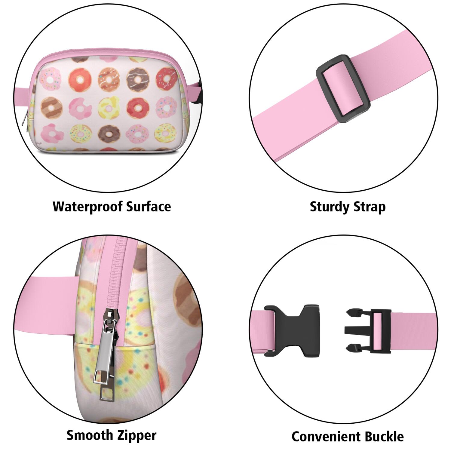Waist Bag for Sports Enthusiasts Commuters Waist Bag & Hip Bum Bag with Adjustable Strap for Casual Running Hiking Cycling Doughnut Sporty Waist Pack