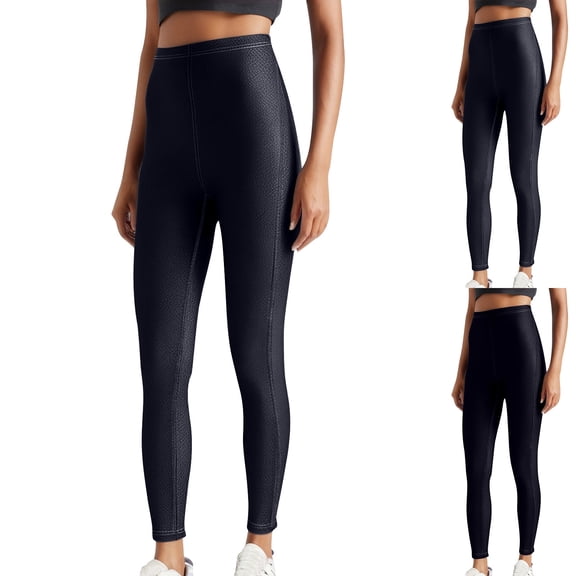 Hueook Elastic Plus Size Yoga Pants for Women Women's Solid Color Thick Oversized Imitation Denim Bottom Pants Blue L