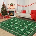 thumbnail image 2 of 9x12 ft Christmas Runner Rug, Red Polyester, Christmas Tree Print, Machine Washable, Non-Slip, Indoor Hallway, Green, 2 of 8