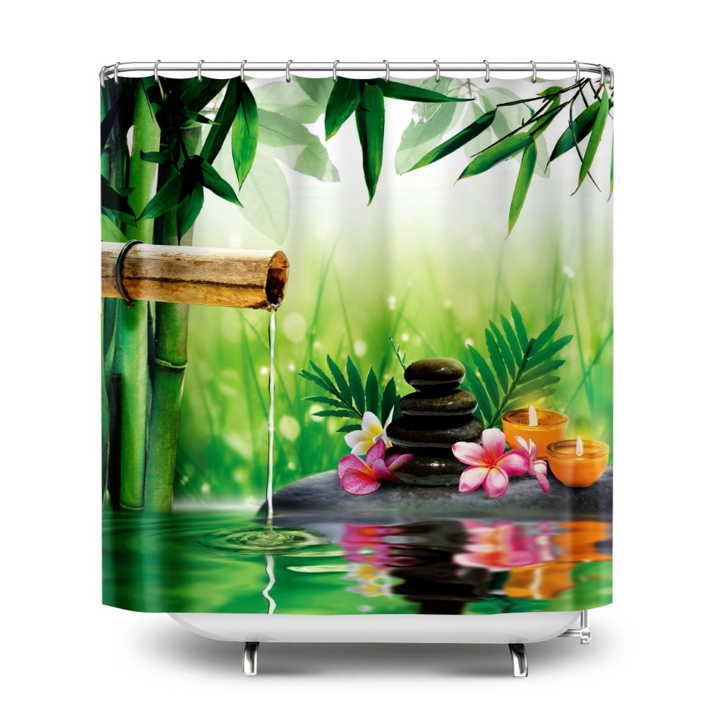 WIRESTER Waterproof Fabric Shower Curtain Liner, Zen Bamboo Spa Scenery