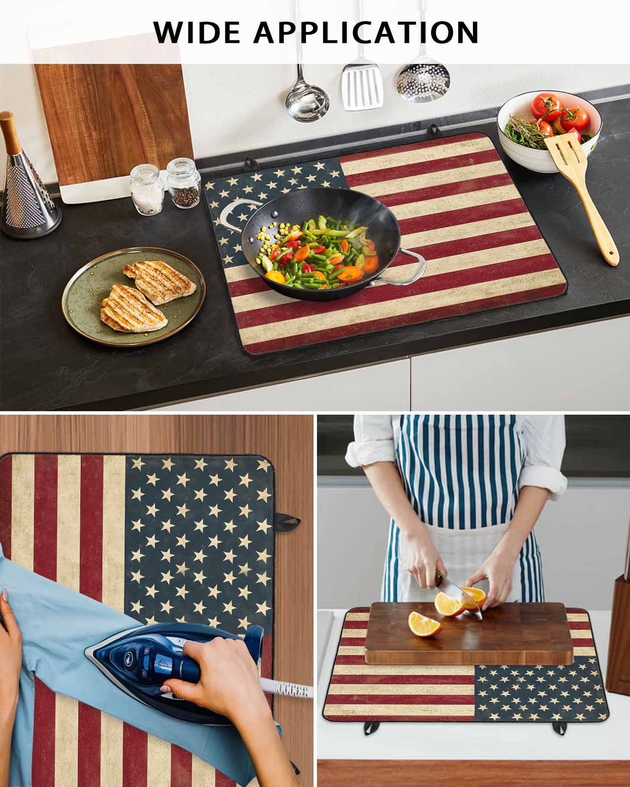 nqOlkjepod Large Induction Cooktop Protector Mat 28.5"x20.5", American Flag Stove Top Covers for Electric Stove, Vintage Red BlueUSA Flag Decorative Stove Burner Cover Mats, Glass Top Stove Cover