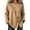 Khaki, variant on Women's Cotton Linen Solid Color Crew Neck Long Sleeve Blouse Asymmetric Button Placket Side Tie Drawstring Loose Top with Pockets