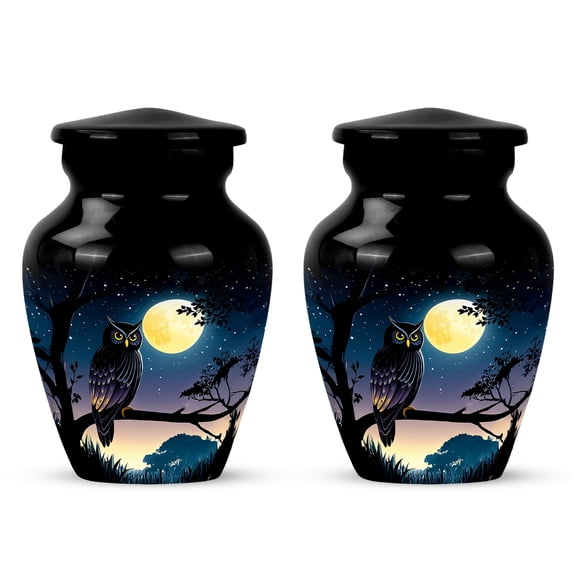 Yatskia Full Moon Owl Little Keepsake Urns for Human Ashes Adult Brother and Sister, Small Memorial Urn for Ashes Adult, (Classic Pack of 2, 3 Inch)