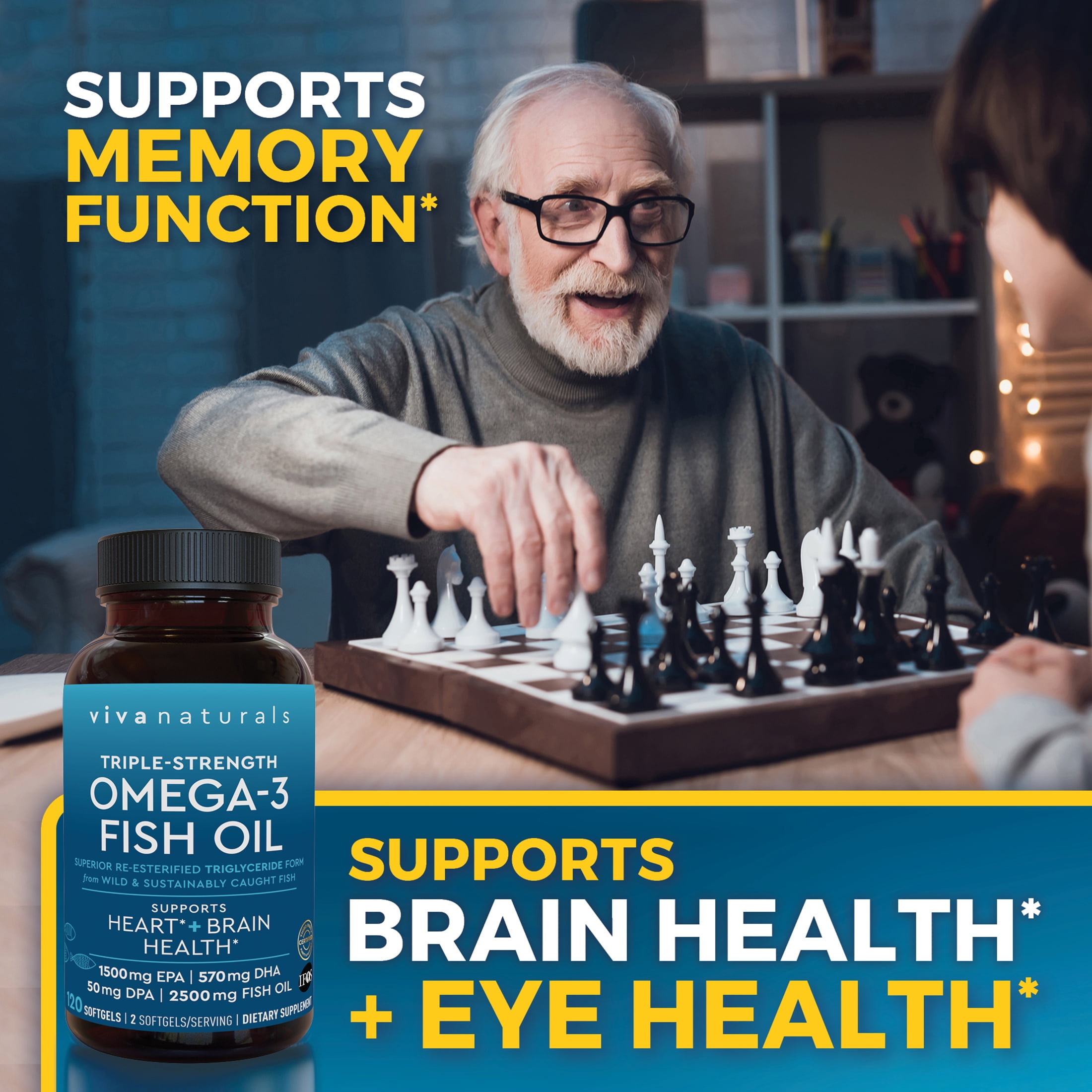 Viva Naturals Triple-Strength Omega-3 Fish Oil Supplement, 2500 mg, 120 Pescatarian-Friendly Softgels- Provides EPA & DHA, Supports Heart and Brain Health *