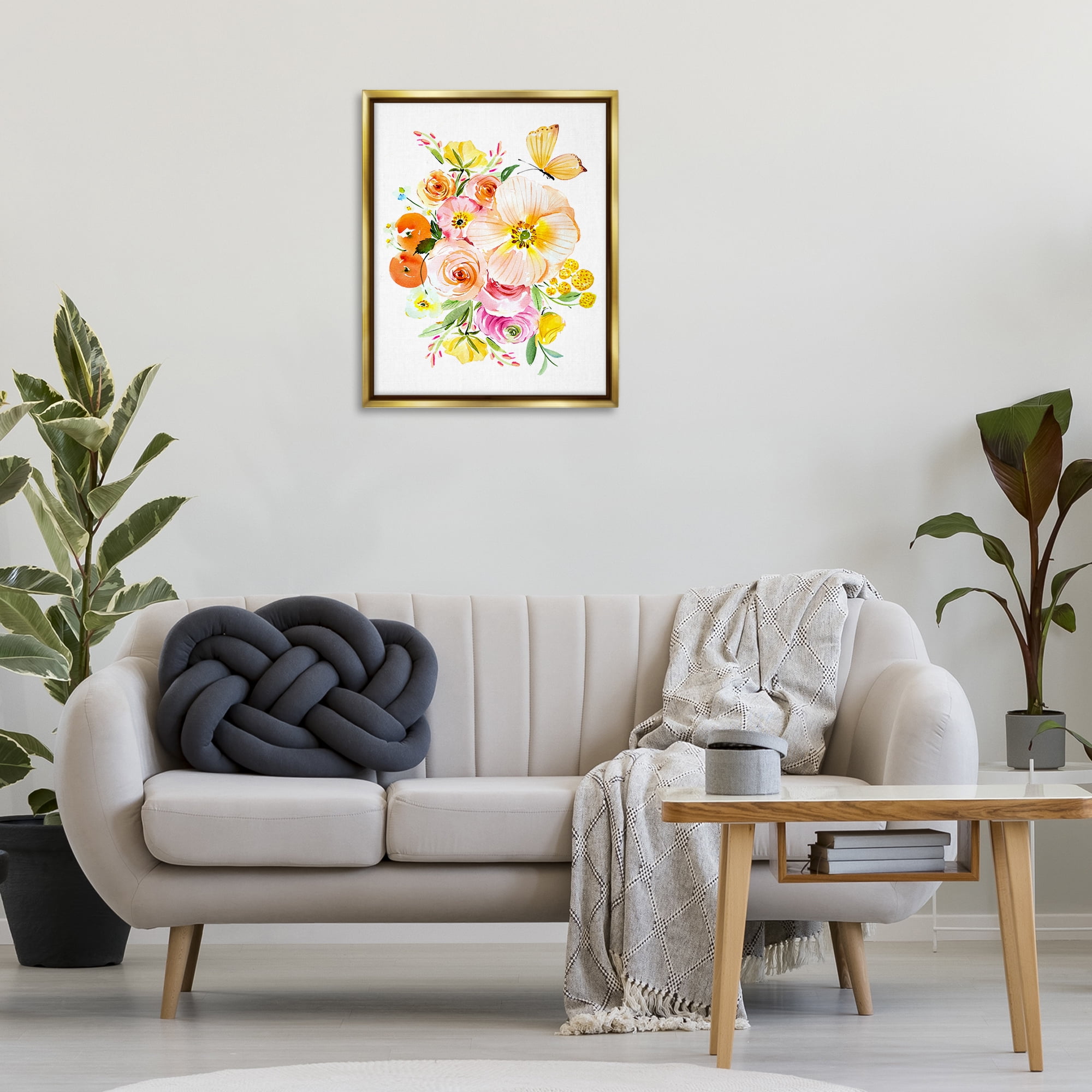 Stupell Industries Varied Flower Bundle Botanical & Floral Painting Gold Floater Framed Art Print Wall Art, 25 x 31