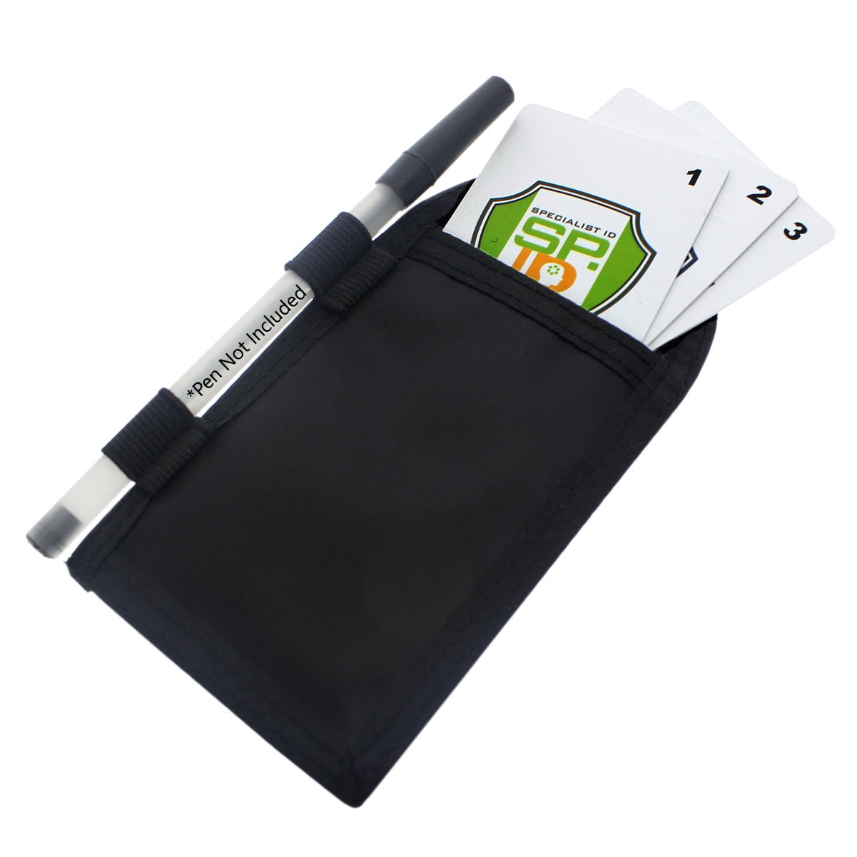 5 Pack - Heavy Duty Badge Wallet with Pen Loop Holder - Double Pocket Key Card Holder - Clear Front Display Window - Secure Back Pouch for Cards, Money, Flash Drive and More by Specialist ID (Black)
