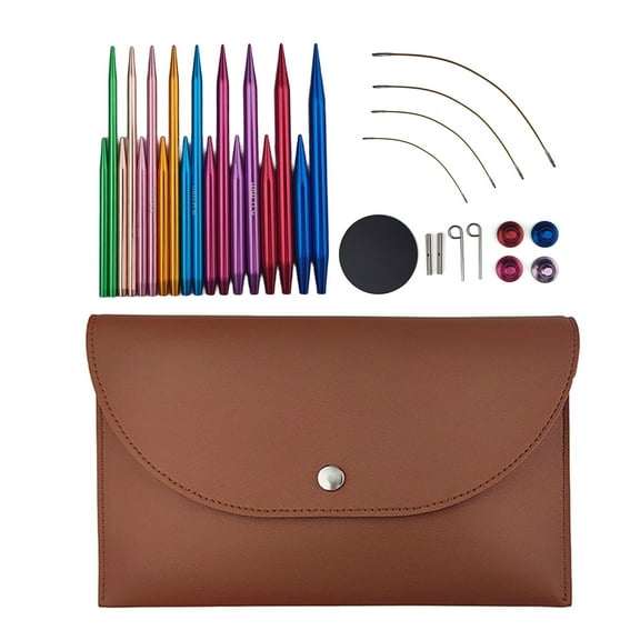 9Pairs Aluminum Interchangeable Circular Knitting Needle Set 3.0mm-6.0mm with Leather Case for Knitting Weaving Sweater
