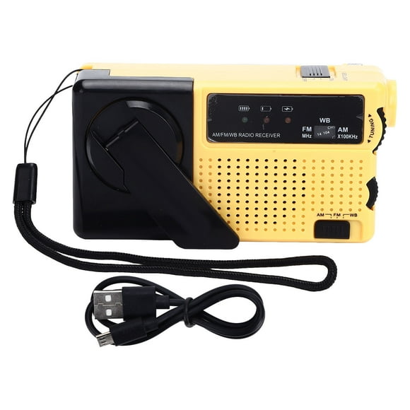 ZOUSSIQI Hand Crank Flashlight Radio Portable Mini FM AM Weather Radio with LED Flashlight Yellow JU316-65130