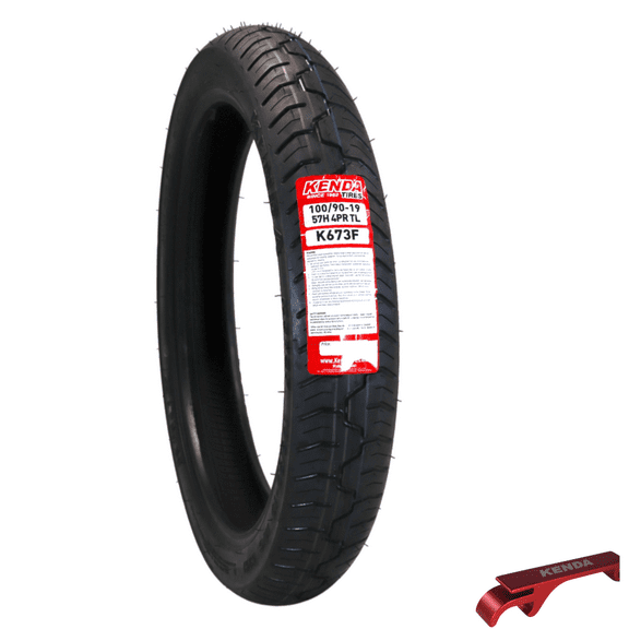 Kenda Kruz K673 100/90-19 (57H) Front Motorcycle Tire  - Bias Ply, Tubeless, DOT Approved, High-Mileage Cruiser Tire with Excellent Wet Grip and Stability, (100-90 19 57H)  Includes Kenda Keychain