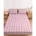 thumbnail image 2 of Twin Sze Fitted Sheet Set - Pink 2 Piece Bedding Sets 16" Deep Pocket Fitted Sheet with 1 Pillowcase, Grid Checkered Plaid Gingham Lattice Trellis Brushed Microfiber Hotel Luxury Bed Sheets, 2 of 9