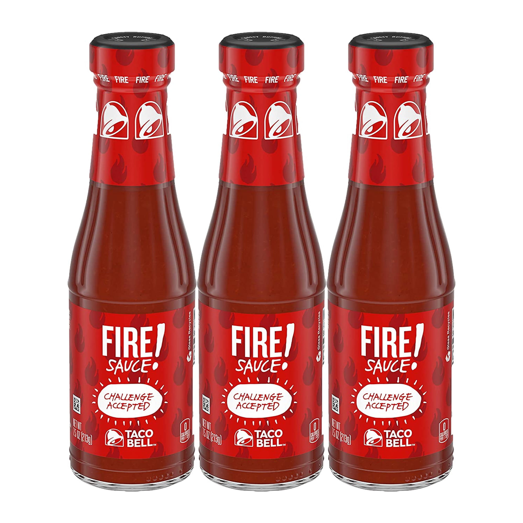 Taco Bell Fire Sauce Glass Bottle, 7.5 OZ 3-pack