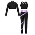 thumbnail image 2 of Alvivi Girls 3Pcs Gymnastic Workout Skating Dance Outfits Mock Neck Crop Top with Pants Set Black&Purple 12, 2 of 5