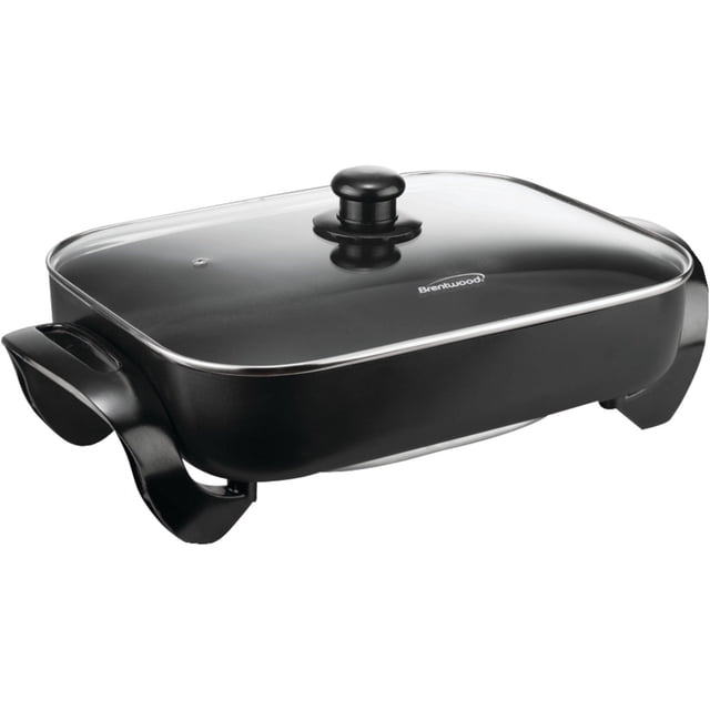 Brentwood Sartén Eléctrica de 16" con Tapa de Vidrio - Antiadherente, Temperatura Ajustable, Negra