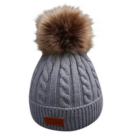 

RPVATI Newborn Infant Toddler Baby Kids Children Child Knitted Faux Fur Pompom Beanie Hats for Boys and Girls Winter Warm Cap 0-3Y